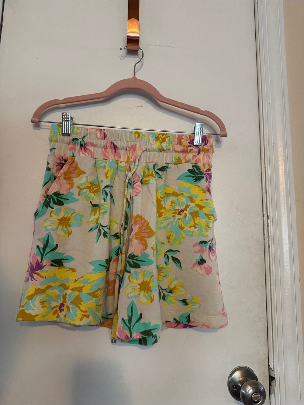 Who What Wear Floral Drawstring Shorts - Yellow, Pink & Green